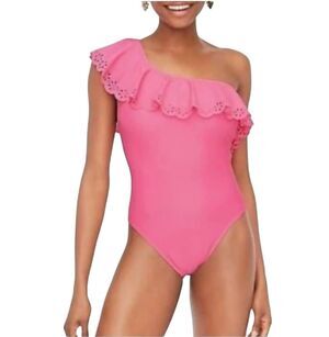 J. Crew Pink Eyelet Ruffle One-Shoulder One-Piece Swimsuit Size M